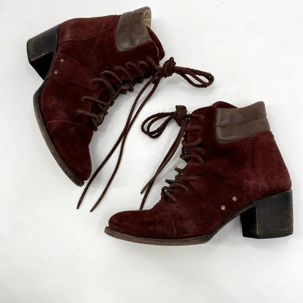Freebird Cage maroon suede lace up booties